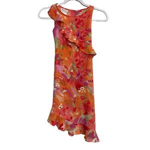 Bonnie Jean Girls size 8 Orange Floral Assymetric Cascade Dress Maxi
